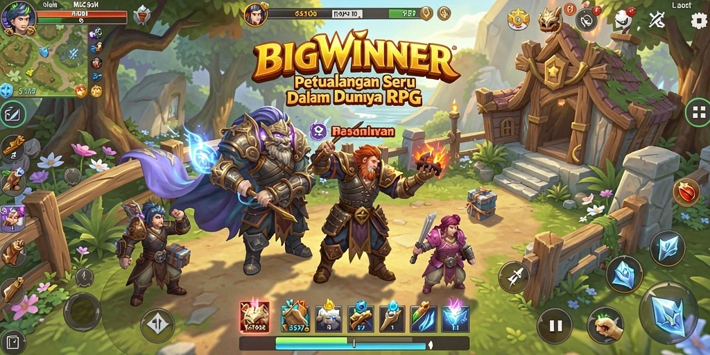 Gameplay epik dalam BIGWINNER dengan pertempuran strategis.