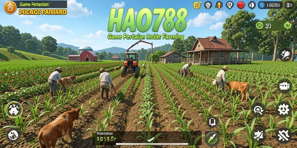 Screenshot HAO788 menampilkan pemain yang sedang merawat tanaman di kebun.