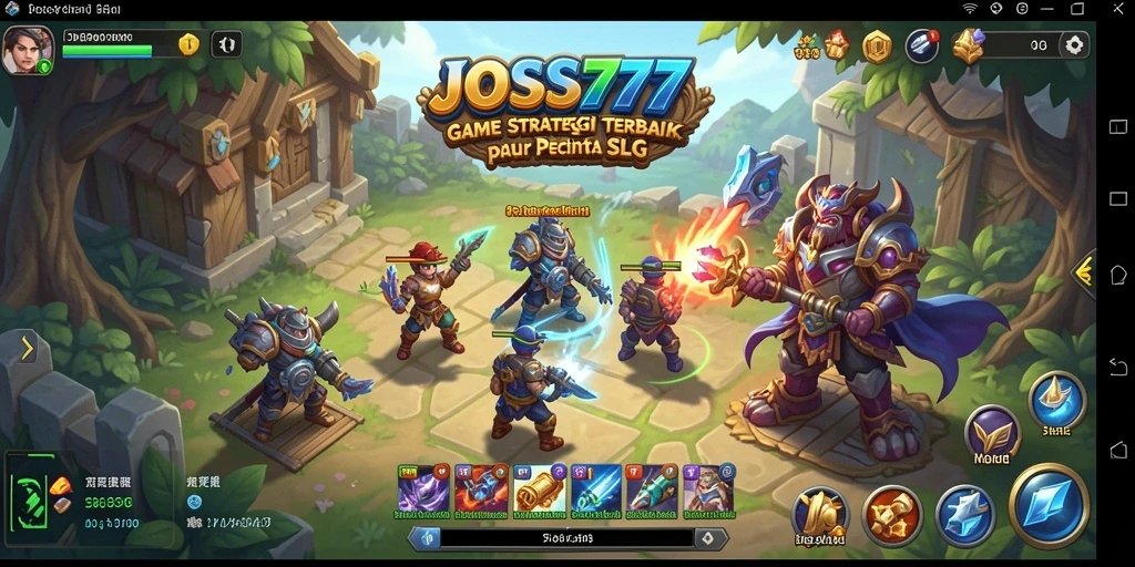 Tampilan gameplay epik JOSS777 dalam pertempuran strategi.