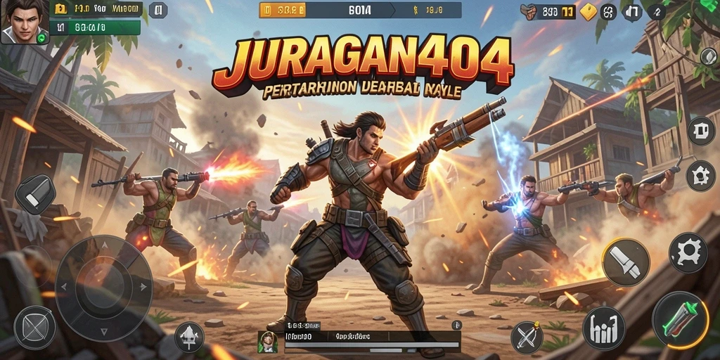 Gameplay intesif dalam JURAGAN404 di arena Battle Royale.