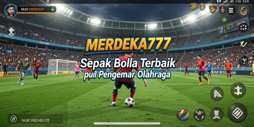 Tampilan gameplay menarik dalam MERDEKA777 yang menggambarkan aksi sepak bola.