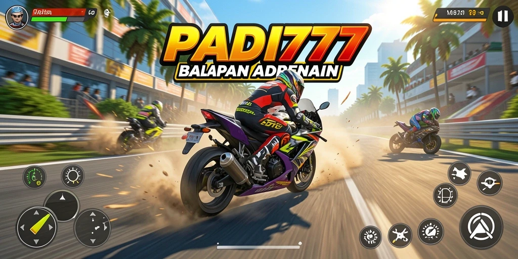 Tangkapan layar gameplay PADI777 yang memperlihatkan balapan motor yang mendebarkan.