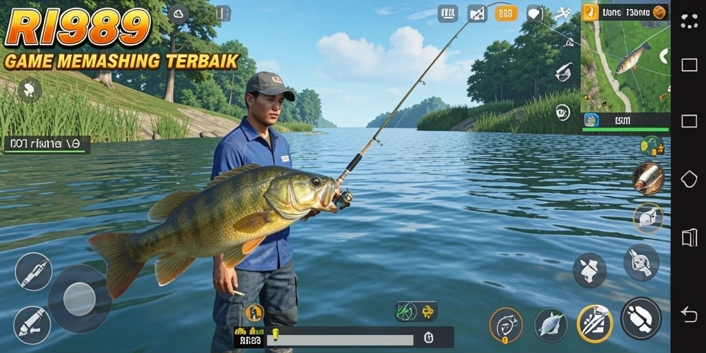 Screenshot gameplay RI889 menampilkan aksi memancing yang seru.