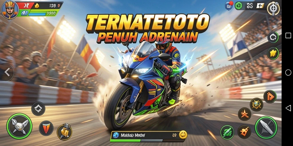 Screenshot dari gameplay TERNATETOTO menampilkan aksi balapan motor yang seru.