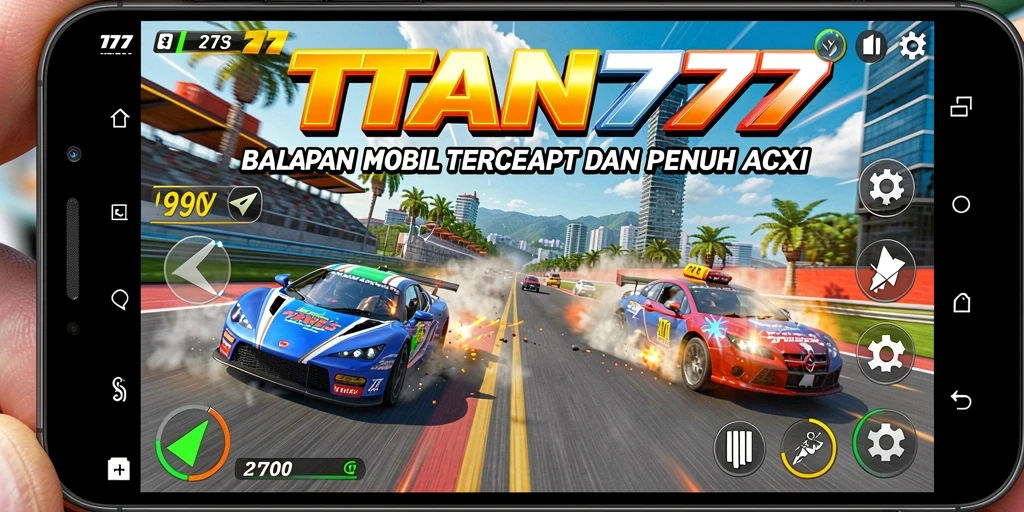 Tampilan gameplay balap mobil yang intens dan penuh aksi di TITAN777.